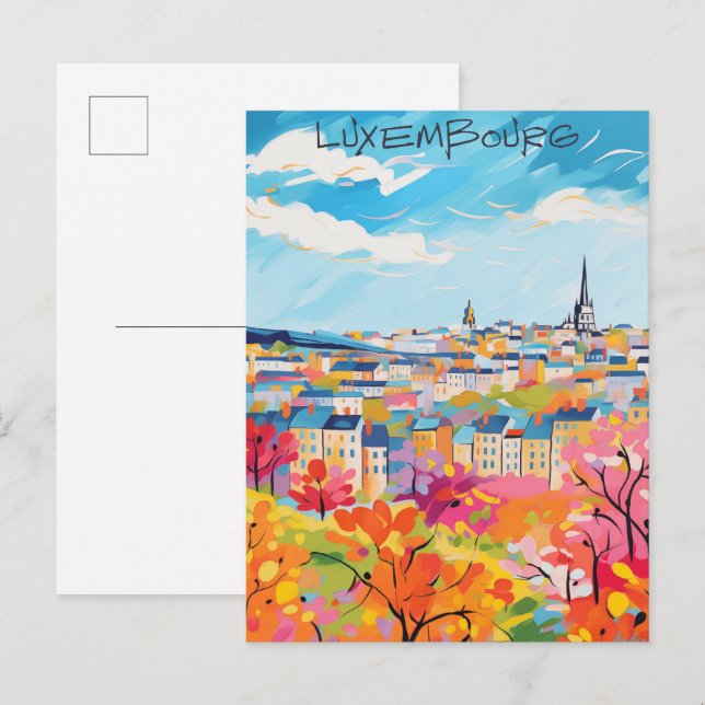 Postal Luxembourg Travel City Painting Aesthetic (Anverso / Reverso)