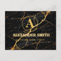 Luxury Black Marble Gold Monogram Business Brand