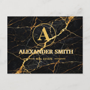 Postal Luxury Black Marble Gold Monogram Business Brand