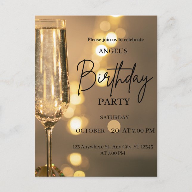 Postal Luxury Gold Lights Birthday Invitation (Anverso)