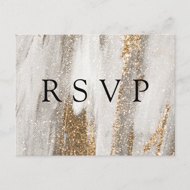 Postal Luxury Marble Gold Glitter Wedding RSVP (Anverso)