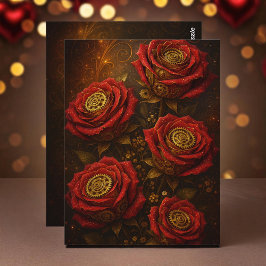 Postal Luxury Steampunk Roses Romantic Gold Gears