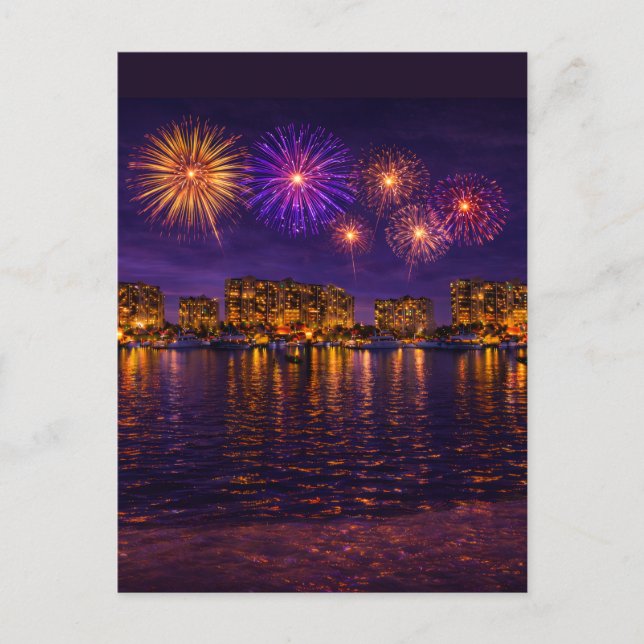 Postal Luxury Waterfront Fireworks Night Canvas Wall Art  (Anverso)