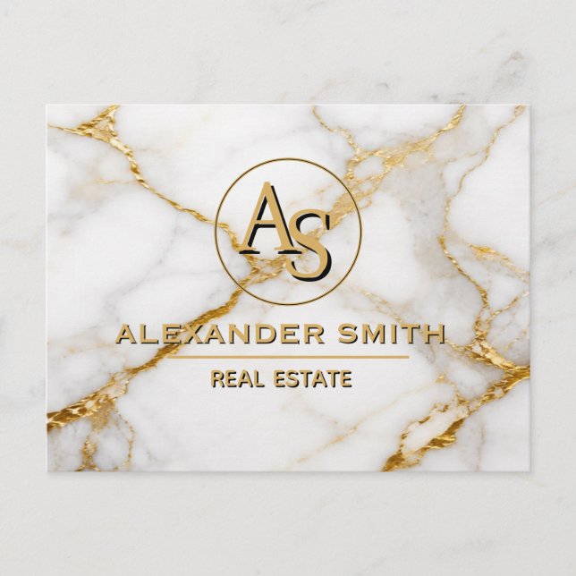 Postal Luxury White Marble Gold Monogram Real Estate  (Anverso)