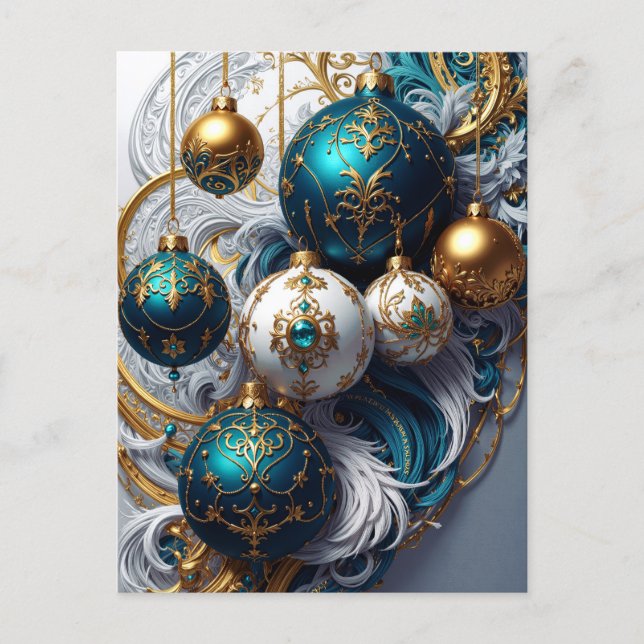 Postal Luxus Weihnachtskugeln Blau Gold Ornament Standard (Anverso)