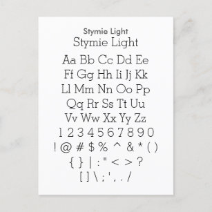 Postal Luz de estilo - Hoja de ejemplo de tipos de letra 
