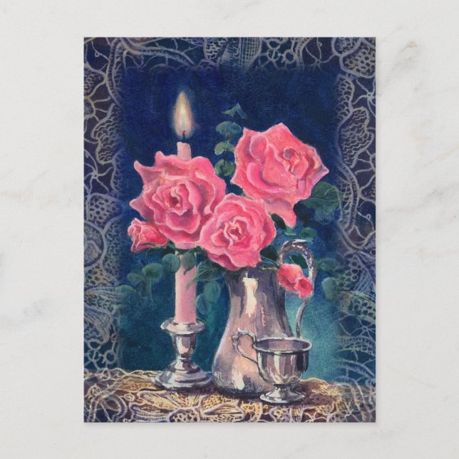 Postal LUZ DE LAS VELAS Y ROSAS por SHARON SHARPE (Anverso)