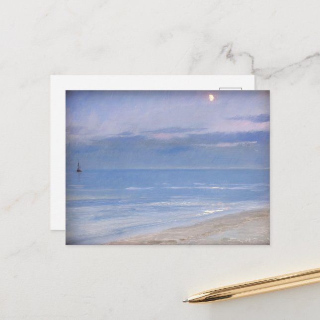 Postal Luz de luna en Skagen Beach por P.S. Krøyer, Art. (Anverso/Reverso In Situ)
