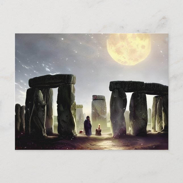 Postal Luz de luna sobre el arte digital de Stonehenge (Anverso)