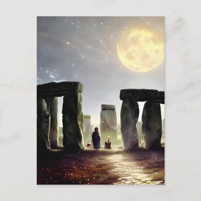 Postal Luz de luna sobre el arte digital de Stonehenge (Anverso)