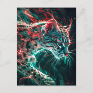 Postal Luz del gato del gato del neón rojo turquesa