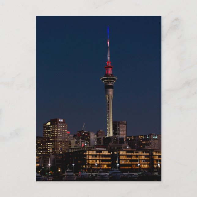 Postal Luz nocturna de Auckland, Sky Tower, (Anverso)
