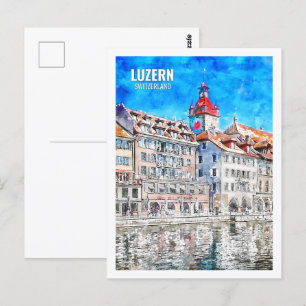 Postal Luzern Suiza Famoso Sketch acuático de viajes