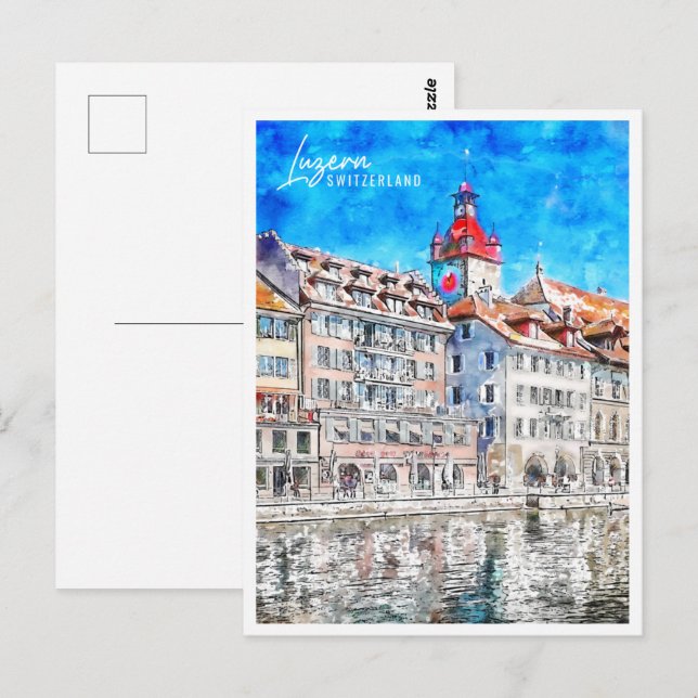 Postal Luzern Suiza Travel Place Watercolor (Anverso / Reverso)