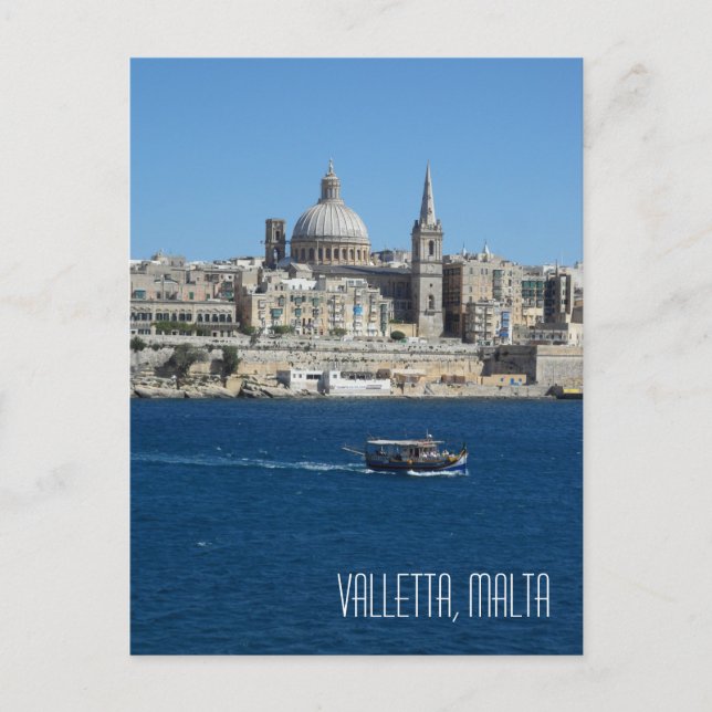 Postal Luzzu Pescador Barco Valletta Skyline Harbour Malt (Anverso)