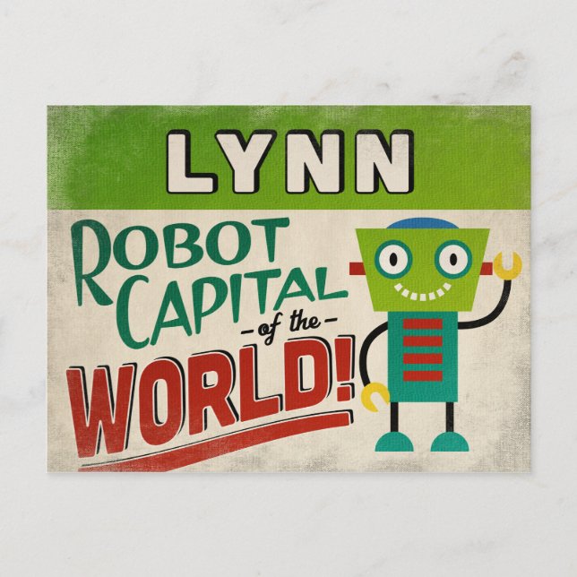 Postal Lynn Massachusetts Robot - Gracioso Vintage (Anverso)
