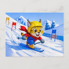 Postal Lynx Skiing Giant Slalom in Winter