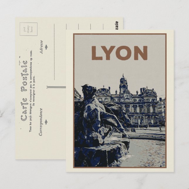 Postal Lyon el ilustracion de la Fuente de Bartholdi Fran (Anverso / Reverso)