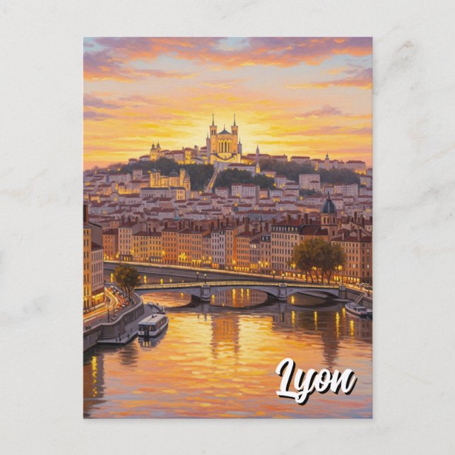 Postal Lyon France Basilica Sunset Travel (Anverso)