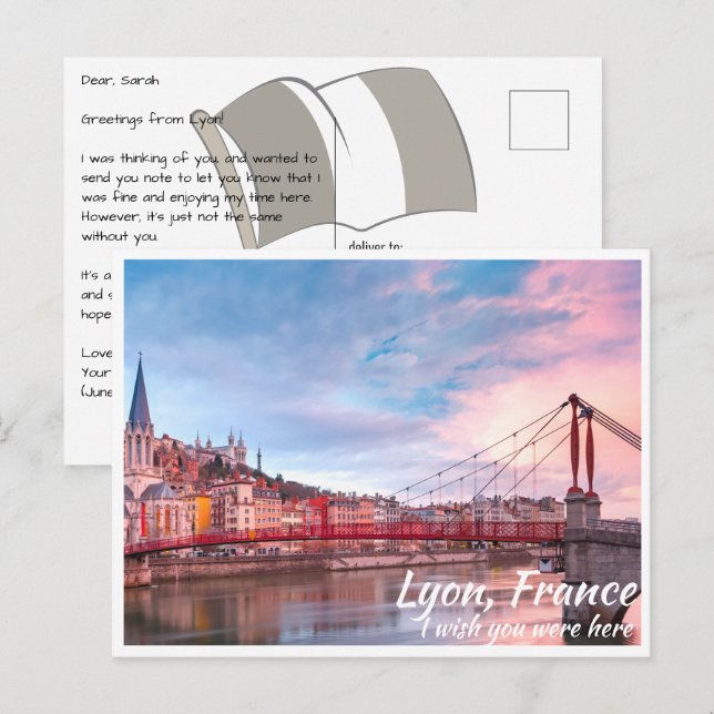 Postal Lyon France con Postcard puente (Anverso / Reverso)