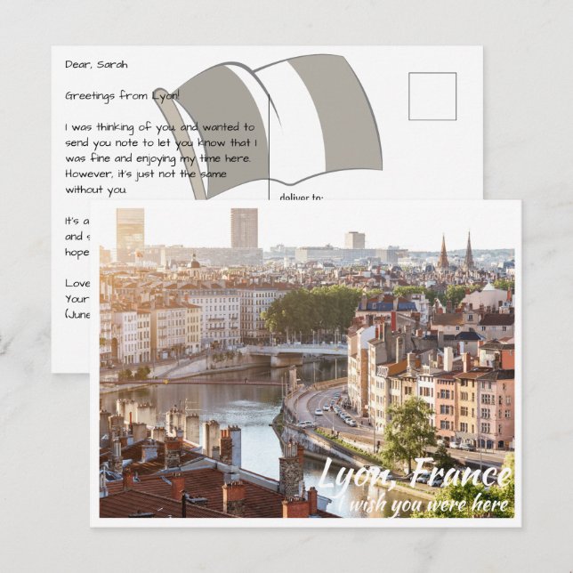 Postal Lyon France con río Postcard (Anverso / Reverso)
