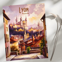 Lyon France Travel Basilica Vintage Watercolor Art