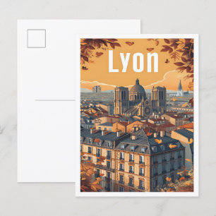 Postal Lyon France Vintage Art Travel Ilustracion