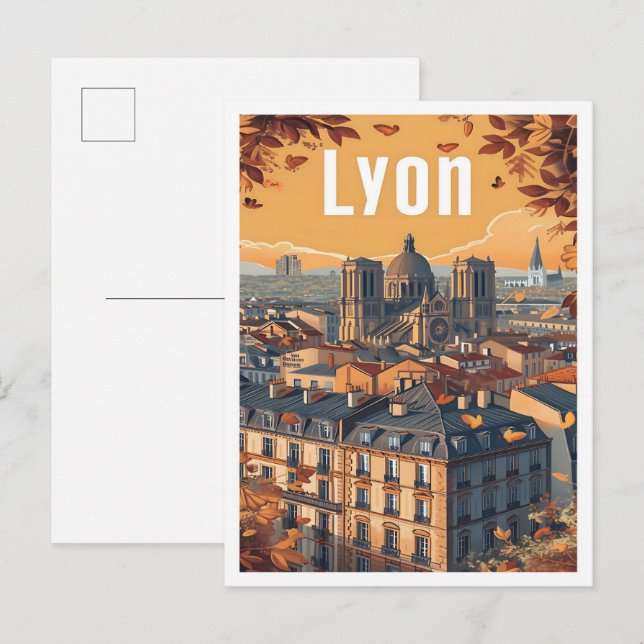 Postal Lyon France Vintage Art Travel Ilustracion (Anverso / Reverso)