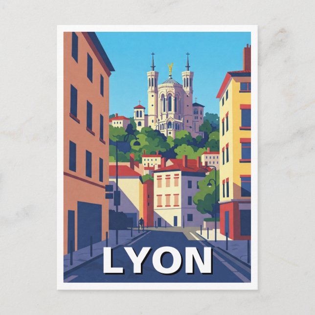 Postal Lyon Francia Basílica Viaje Abstracto (Anverso)