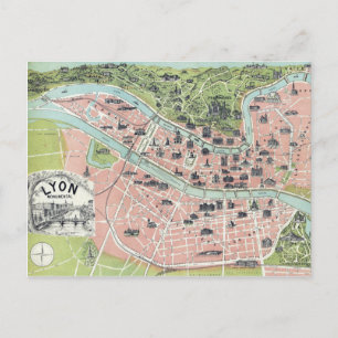 Postal Lyon Monumental Map Garnier Freres Paris 1894