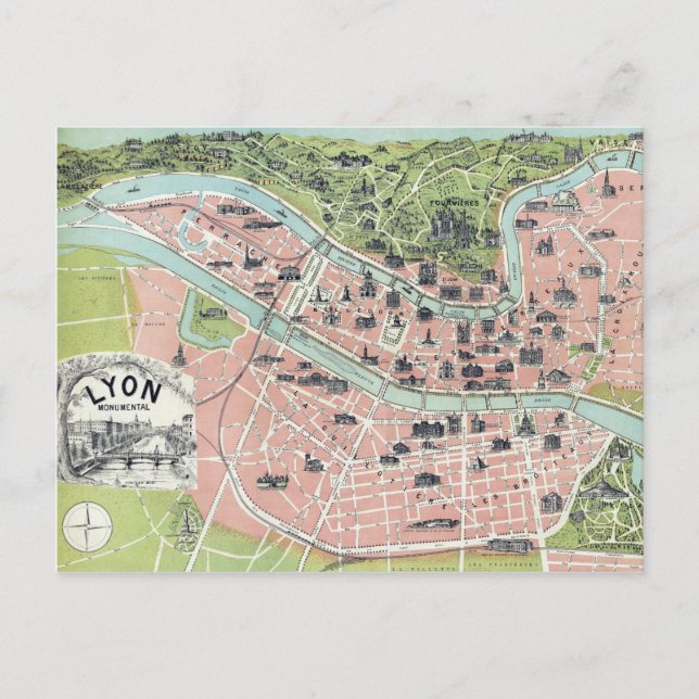 Postal Lyon Monumental Map Garnier Freres Paris 1894 (Anverso)