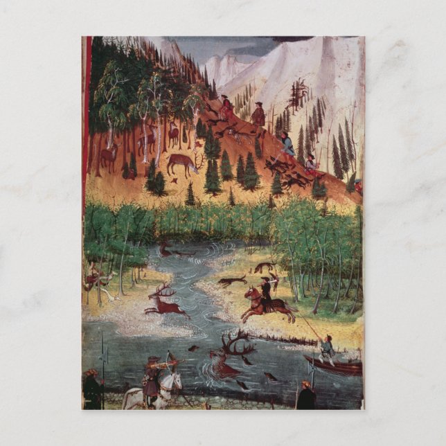 Postal M5751 f.2v Maximilian I venado de caza (Anverso)