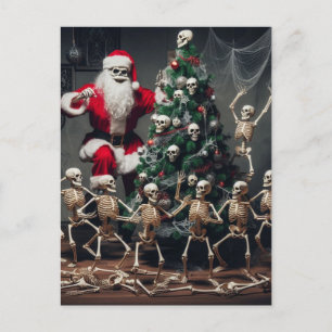 Postal Macabre Skeleton Santa Festive Dancing Skeleton