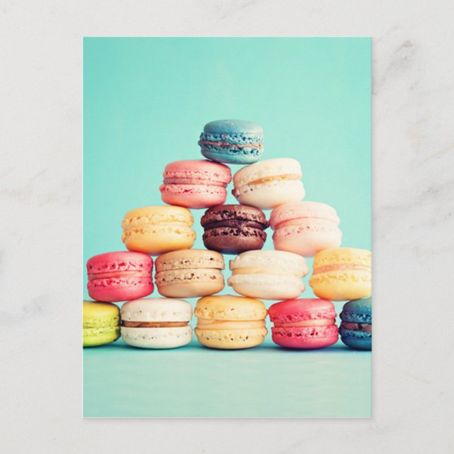 Postal Macaron hipster hambriento, multicolor, galletas d (Anverso)
