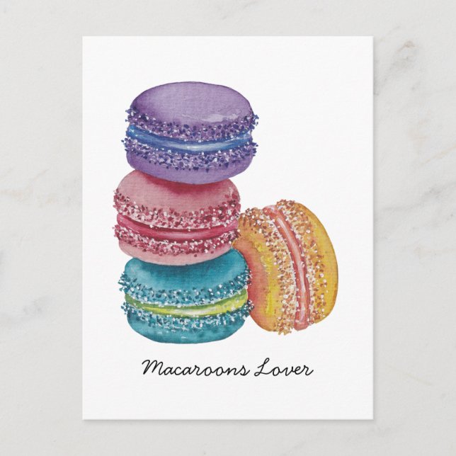 Postal Macarones De Arcoiris Cuidados En Acuarela (Anverso)