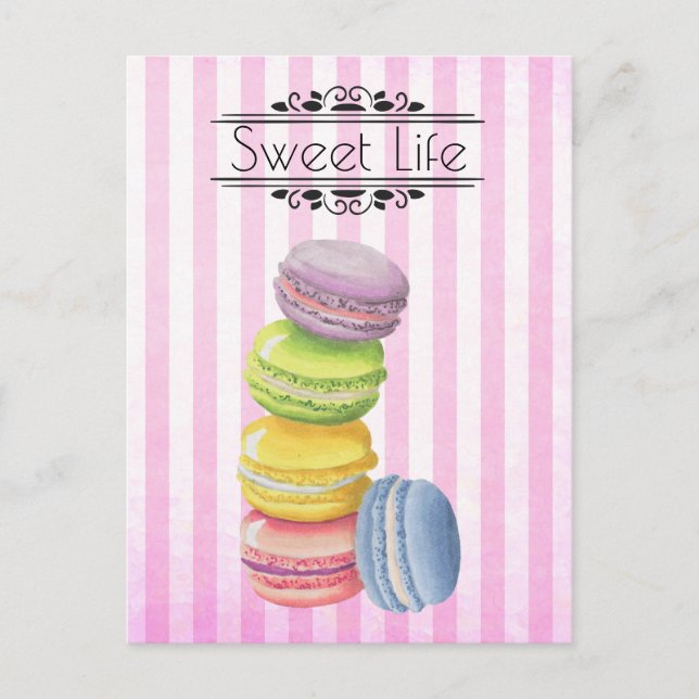 Postal Macarons Pastry Pastel Watercolor (Anverso)
