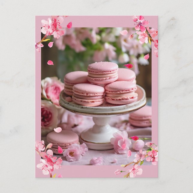 Postal Macarons rosados bonitos (Anverso)
