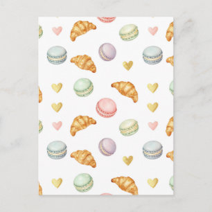 Postal Macarons y Croissants Pastel Patrón Continuo