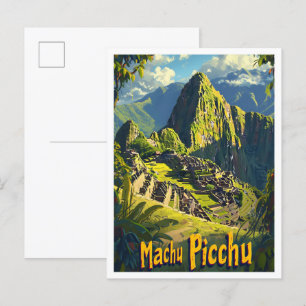 Postal Maccu Pichu Cusco Perú Ilustracion de Viajes Vinta