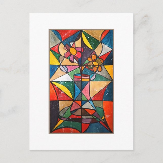 Postal Maceta de vidrio emplomado Arte acrílico (Anverso)