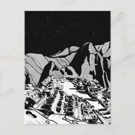 Postal Machu Picchu paisaje blanco y negro