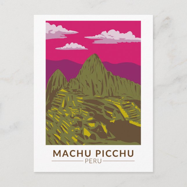 Postal Machu Picchu Perú Retro de arte de viajes (Anverso)