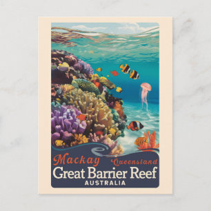 Postal Mackay Great Barrier Reef Travel Art Vintage