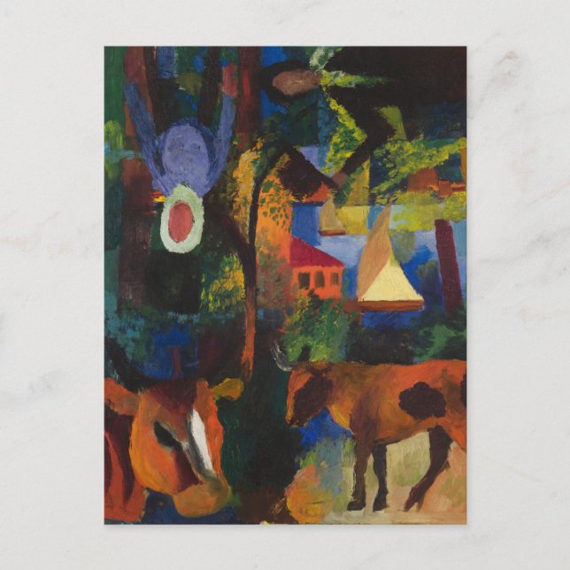 Postal Macke - Paisaje con vacas, velero y... (Anverso)