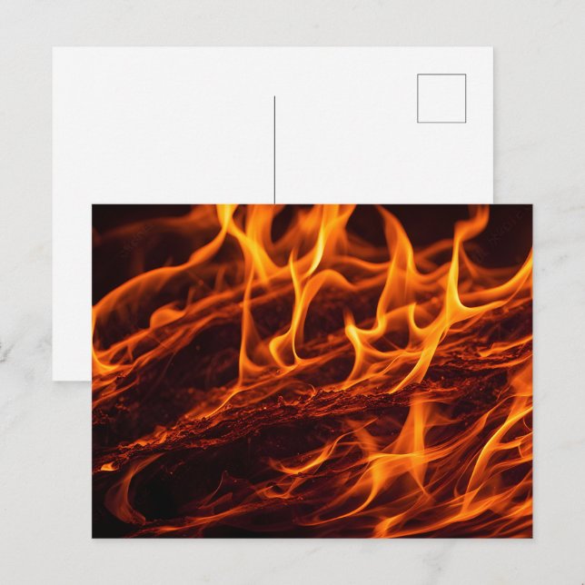 Postal Macro de llama de fuego en la chimenea (Anverso / Reverso)