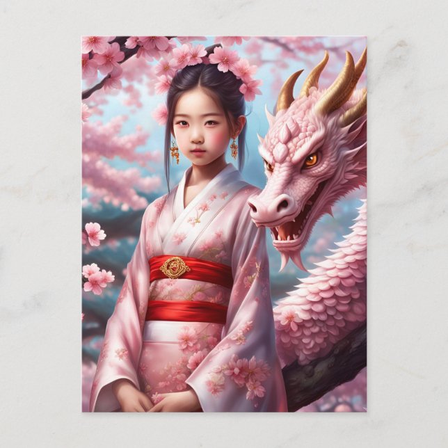 Postal Mädchen zwischen Kirschblüten 1 (Anverso)