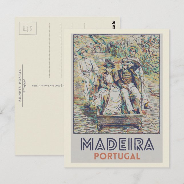 Postal Madeira carreiros do monte ilustracion Portugal (Anverso / Reverso)