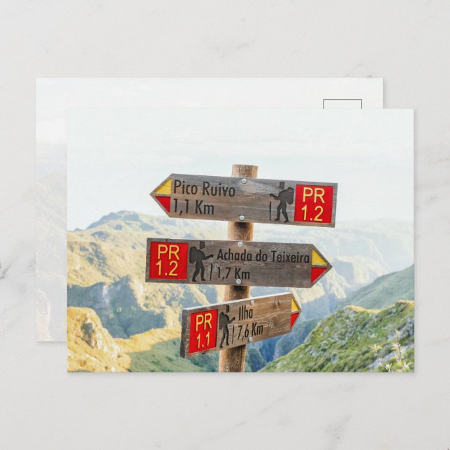 Postal Madeira Pico Ruivo Trail Signs Hiking (Anverso / Reverso)