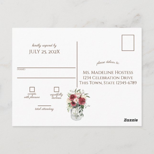 Postal Madera de época y luces Jar Burgundy Floral RSVP (Reverso)