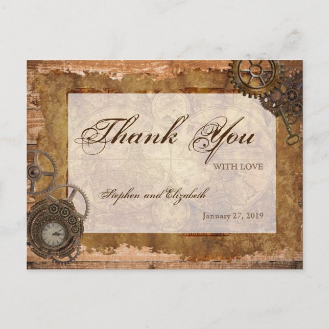 Postal Madera de mapa industrial de cosecha de vapor (Anverso)